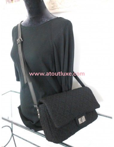 SAC CHANEL 2.55 TWEED NOIR GM SAC CHANEL 2.55 TWEED NOIR GM
