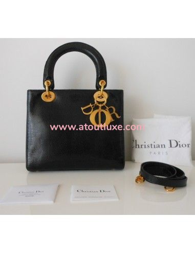 SAC LADY DIOR LEZARD NOIR  SAC LADY DIOR LEZARD NOIR