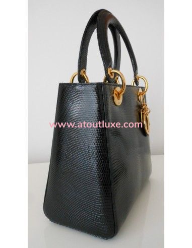 SAC LADY DIOR LEZARD NOIR  SAC LADY DIOR LEZARD NOIR