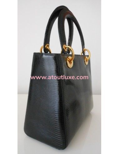 SAC LADY DIOR LEZARD NOIR  SAC LADY DIOR LEZARD NOIR