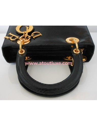 SAC LADY DIOR LEZARD NOIR  SAC LADY DIOR LEZARD NOIR
