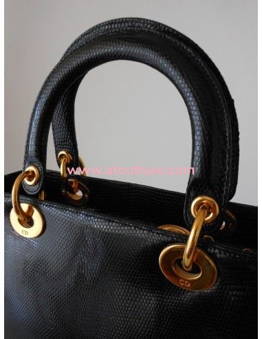 SAC LADY DIOR LEZARD NOIR  SAC LADY DIOR LEZARD NOIR