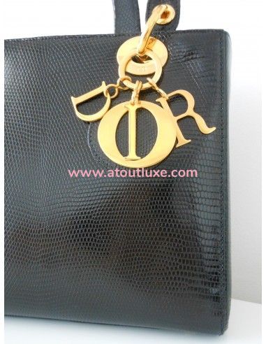 SAC LADY DIOR LEZARD NOIR  SAC LADY DIOR LEZARD NOIR