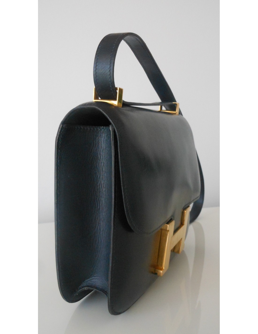 Sac Constance HERMES cuir bleu - VALOIS VINTAGE PARIS