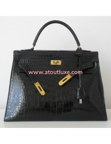 SAC HERMES KELLY CROCODILE NOIR 32