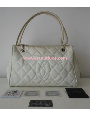 SAC CHANEL SHOPPING CUIR BLANC 